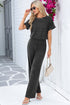 Ribbed Round Neckline Short Sleeve Wide Leg Pocketed Jumpsuit